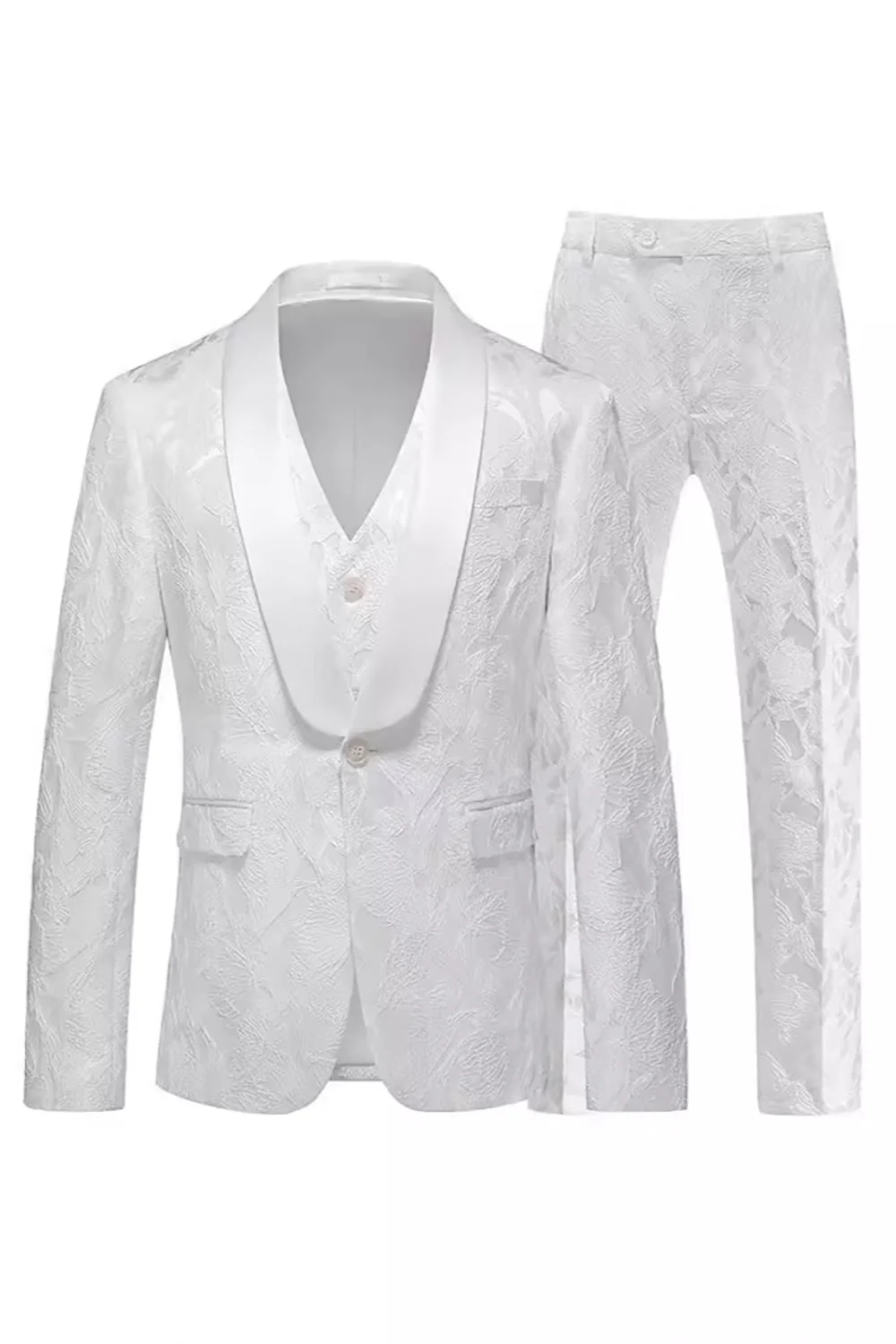 Jacquard Fuchsia 3 Pieces Shawl Lapel Men's Suits - Image 10