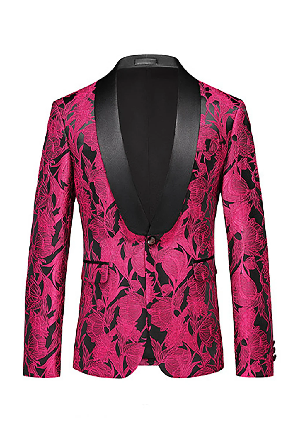 Jacquard Fuchsia 3 Pieces Shawl Lapel Men's Suits - Image 3