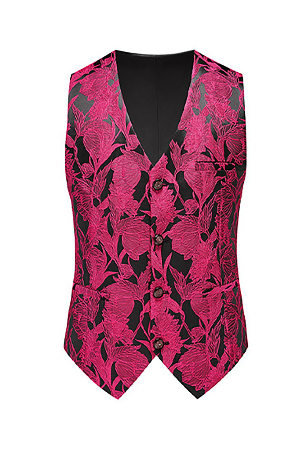 Jacquard Fuchsia 3 Pieces Shawl Lapel Men's Suits - Image 4