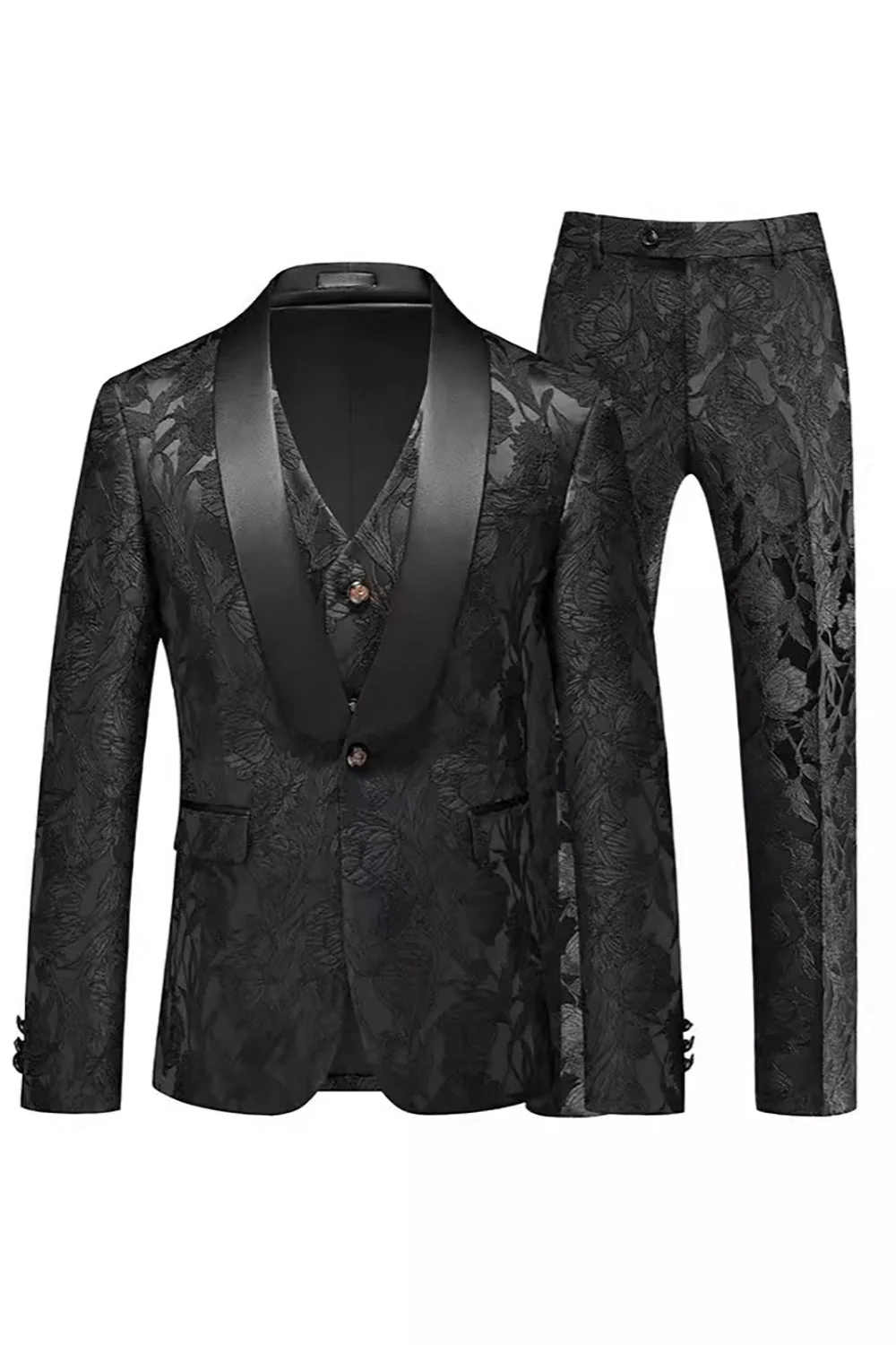 Jacquard Fuchsia 3 Pieces Shawl Lapel Men's Suits - Image 8