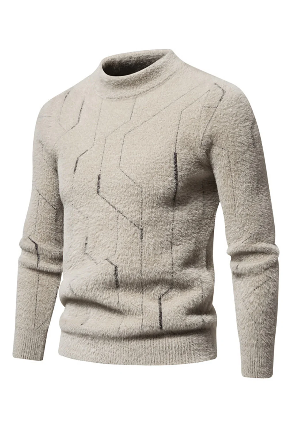 Khaki Men's Slim Fit Pullover Knitted Sweater - Image 3