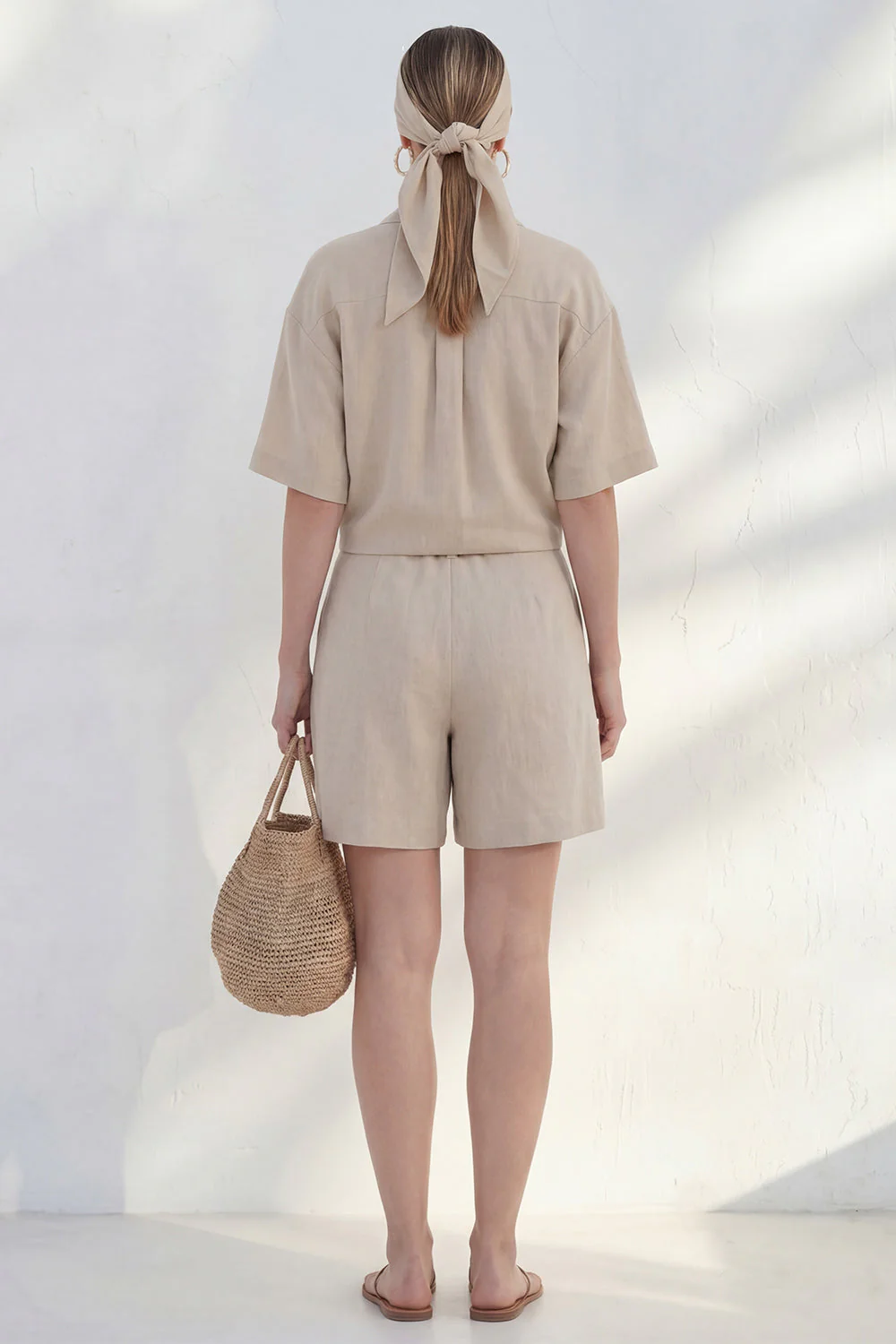 Khaki Notched Lapel Single Breasted Leisure Short Sleeves Women Suit - Image 2