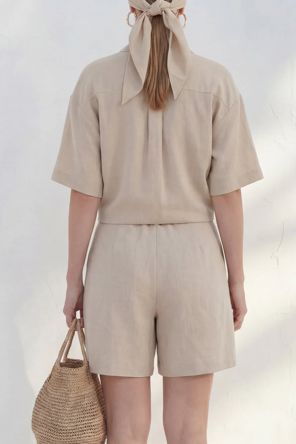 Khaki Notched Lapel Single Breasted Leisure Short Sleeves Women Suit - Image 4
