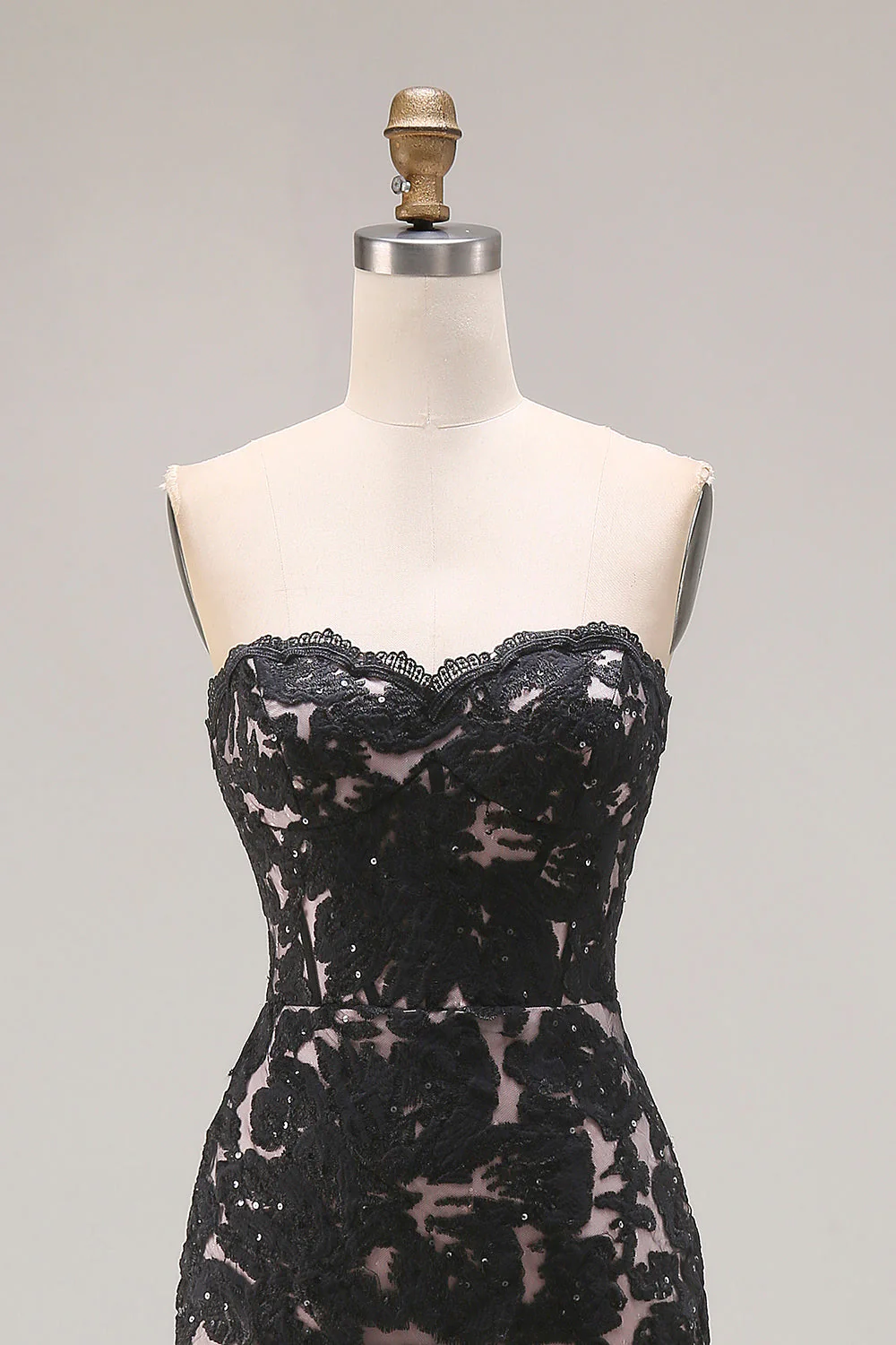Black Lace Mermaid Sweetheart Lace Up Back Long Prom Dress with Slit - Image 4