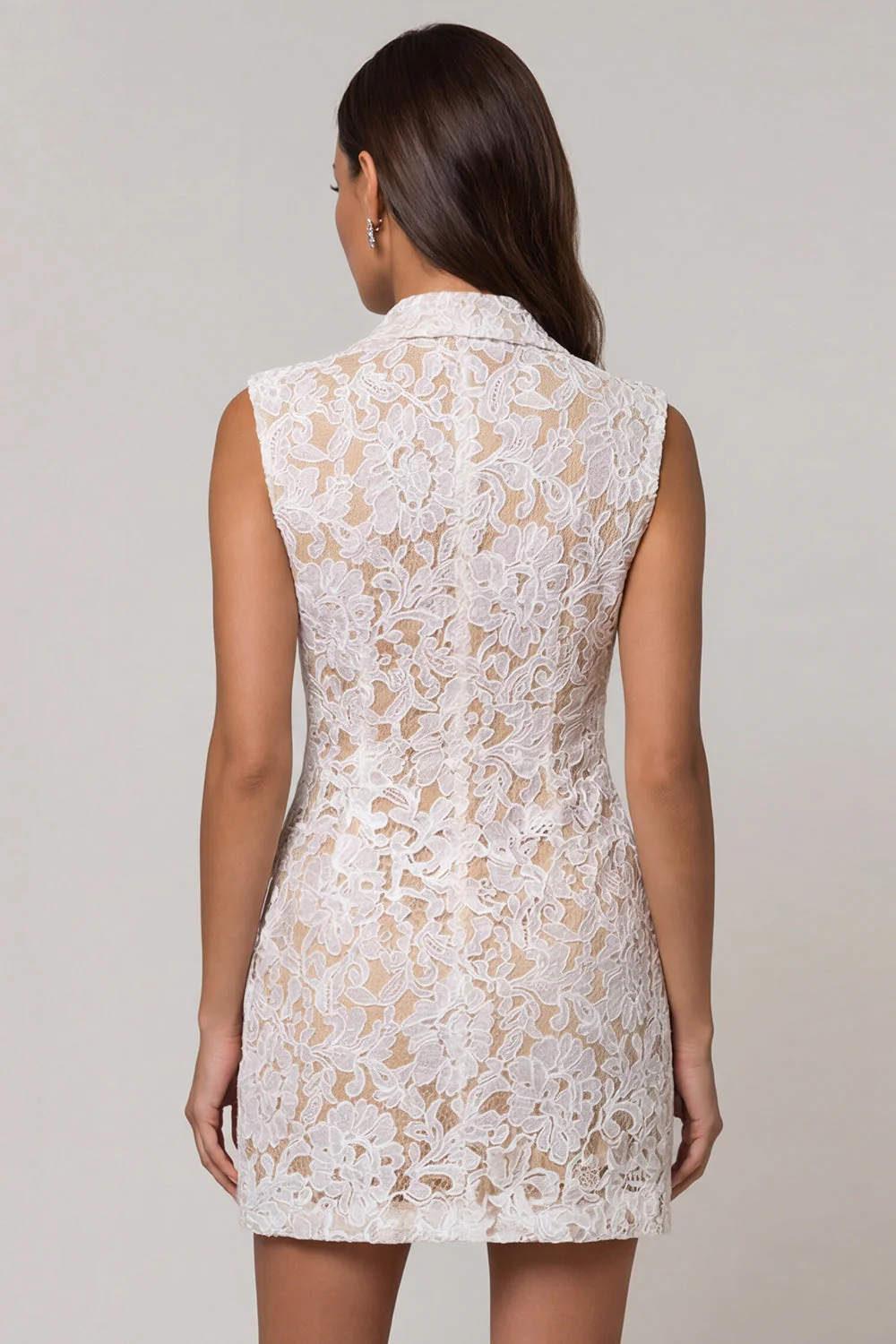 Lace Ivory Peaked Lapel Sheath Short Work Dress - Image 2