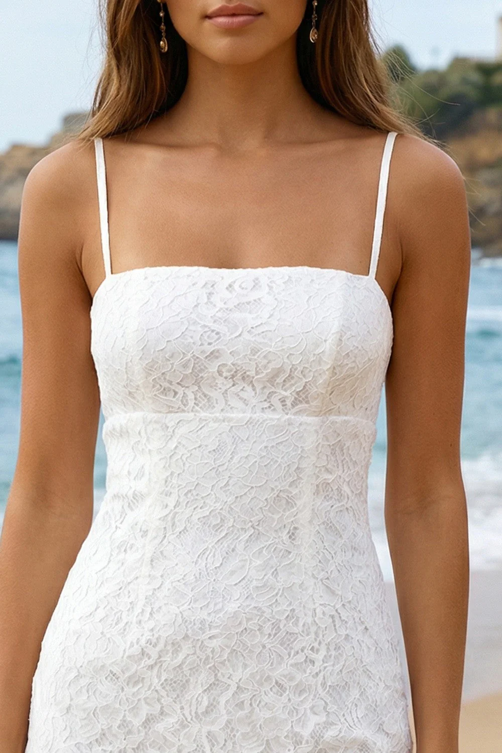 Lace Ivory Spaghetti Straps Bodycon Mini Graduation Dress - Image 3