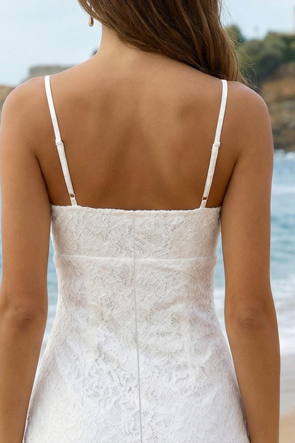 Lace Ivory Spaghetti Straps Bodycon Mini Graduation Dress - Image 4