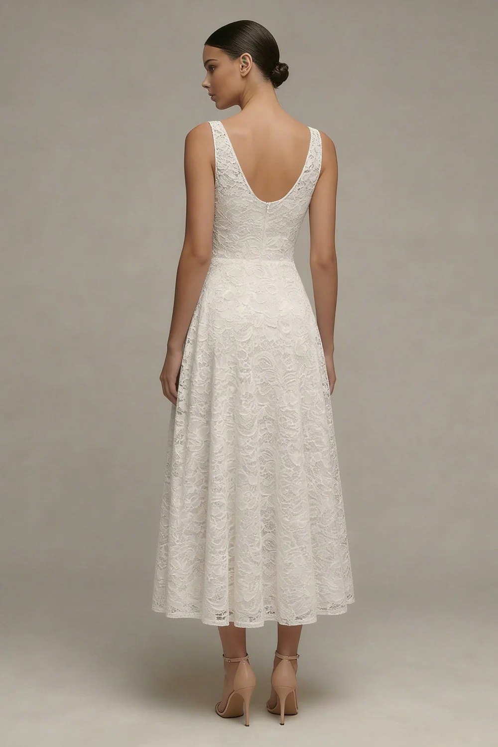 Lace Ivory V-Neck A Line Engagement Dress - Image 2