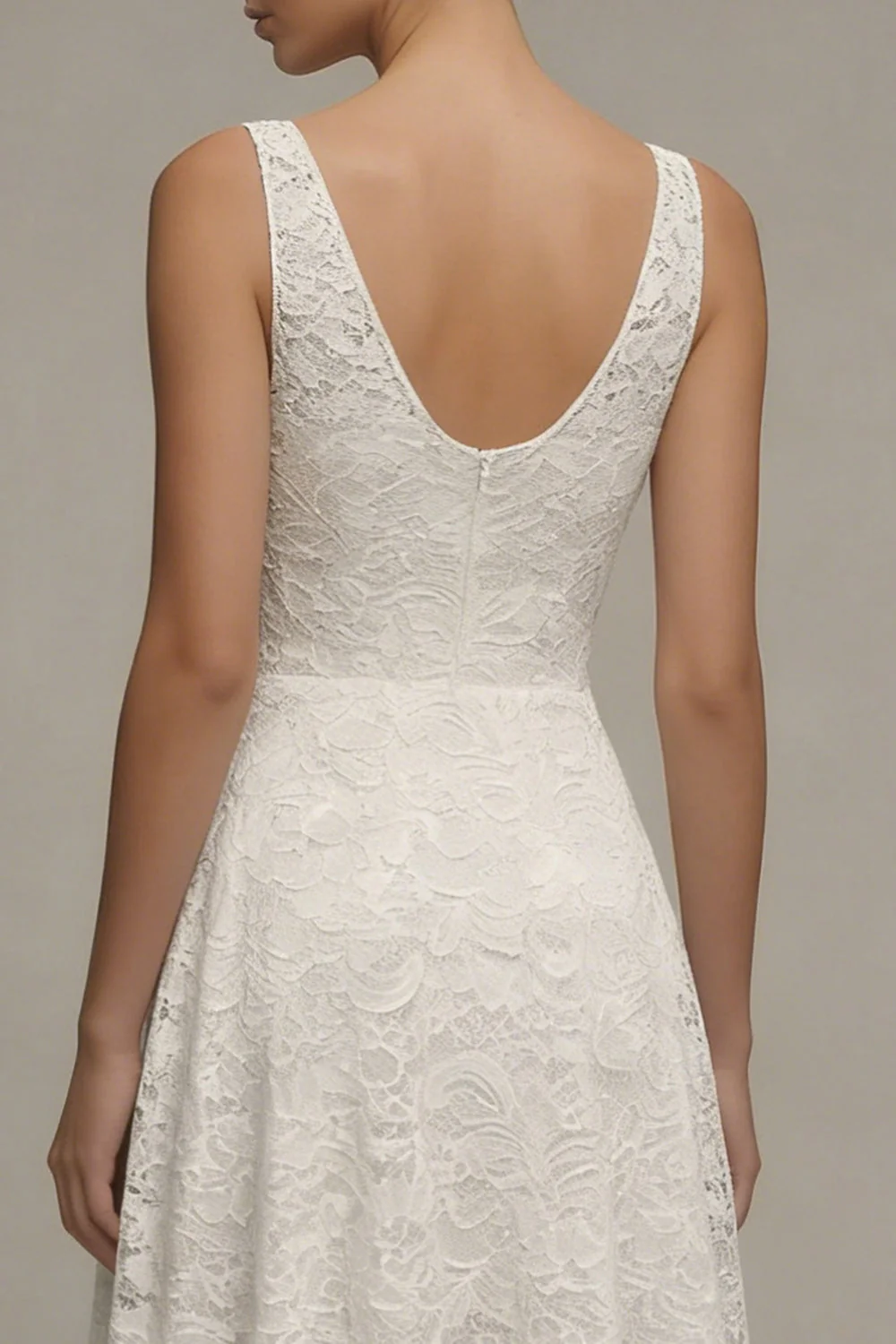 Lace Ivory V-Neck A Line Engagement Dress - Image 4