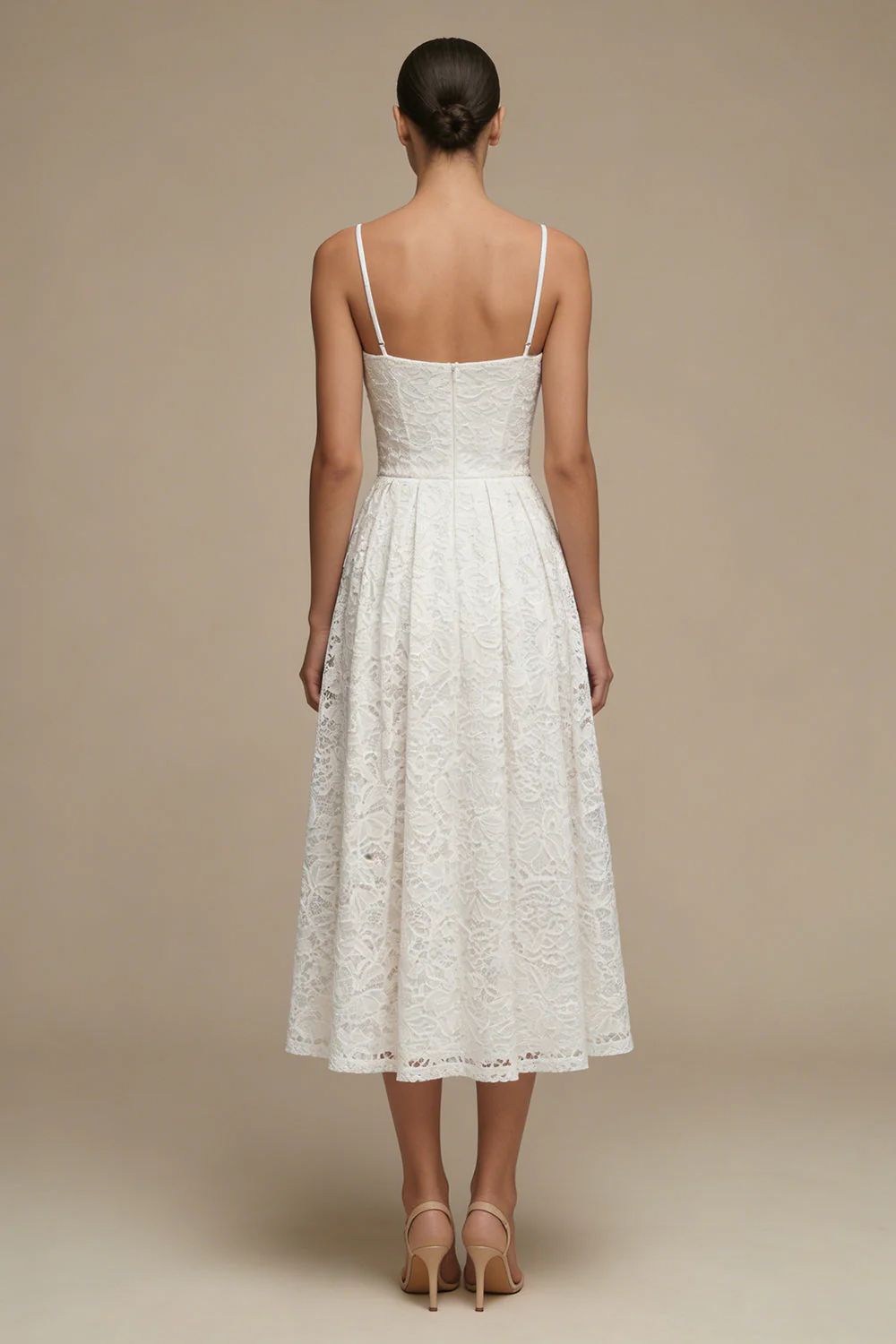 Lace White Spaghetti Straps A Line Midi Engagement Dress - Image 2