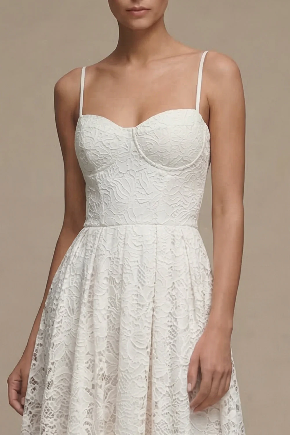 Lace White Spaghetti Straps A Line Midi Engagement Dress - Image 3
