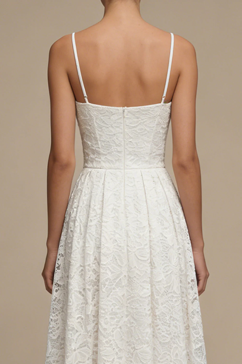 Lace White Spaghetti Straps A Line Midi Engagement Dress - Image 4