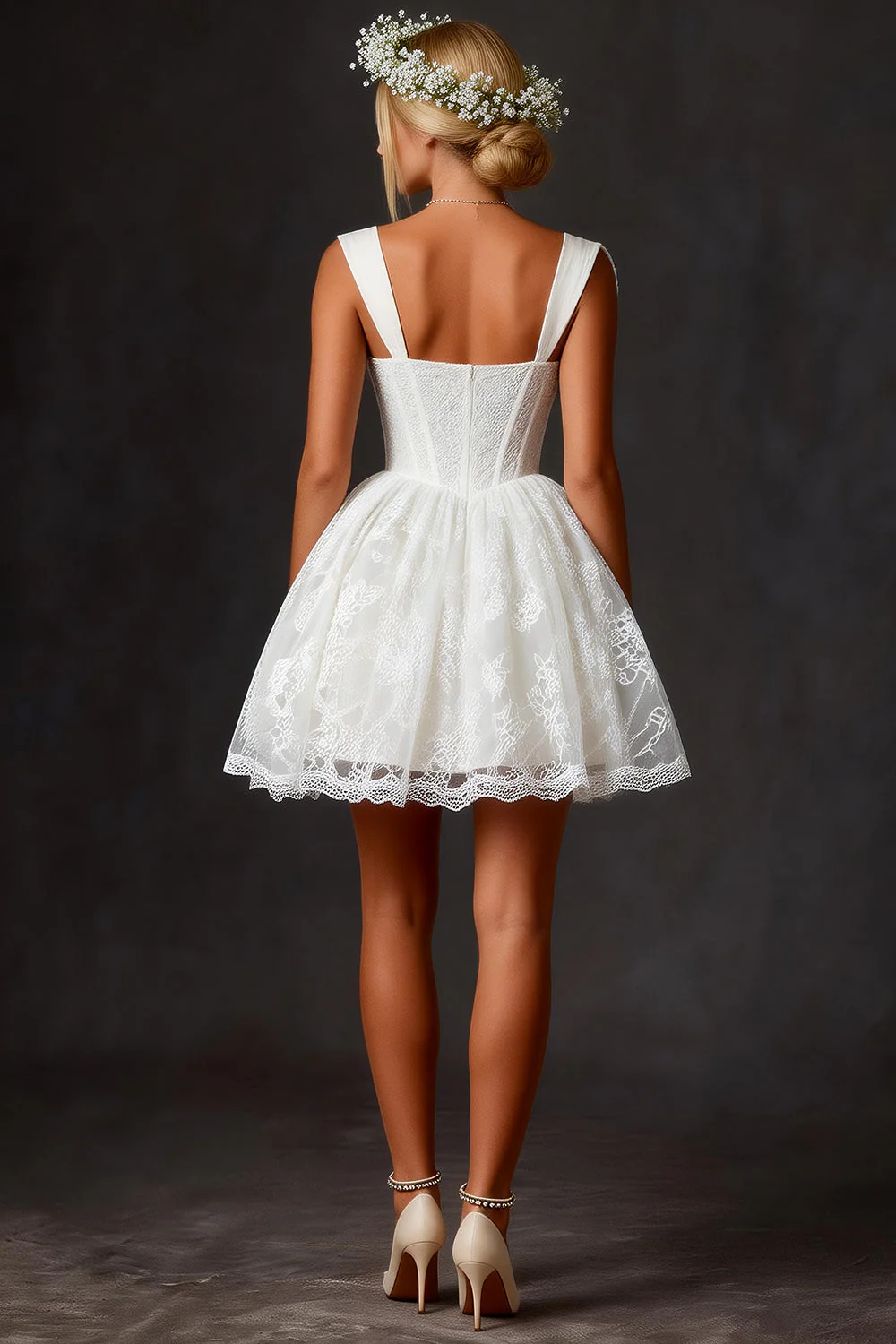 Lace White Square Neck Corset Mini Graduation - Image 2