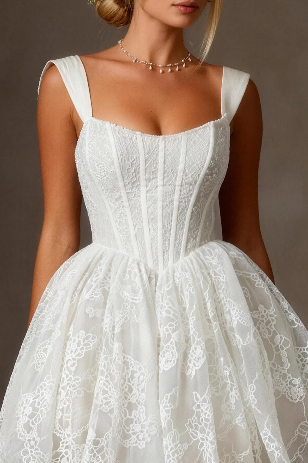 Lace White Square Neck Corset Mini Graduation - Image 3