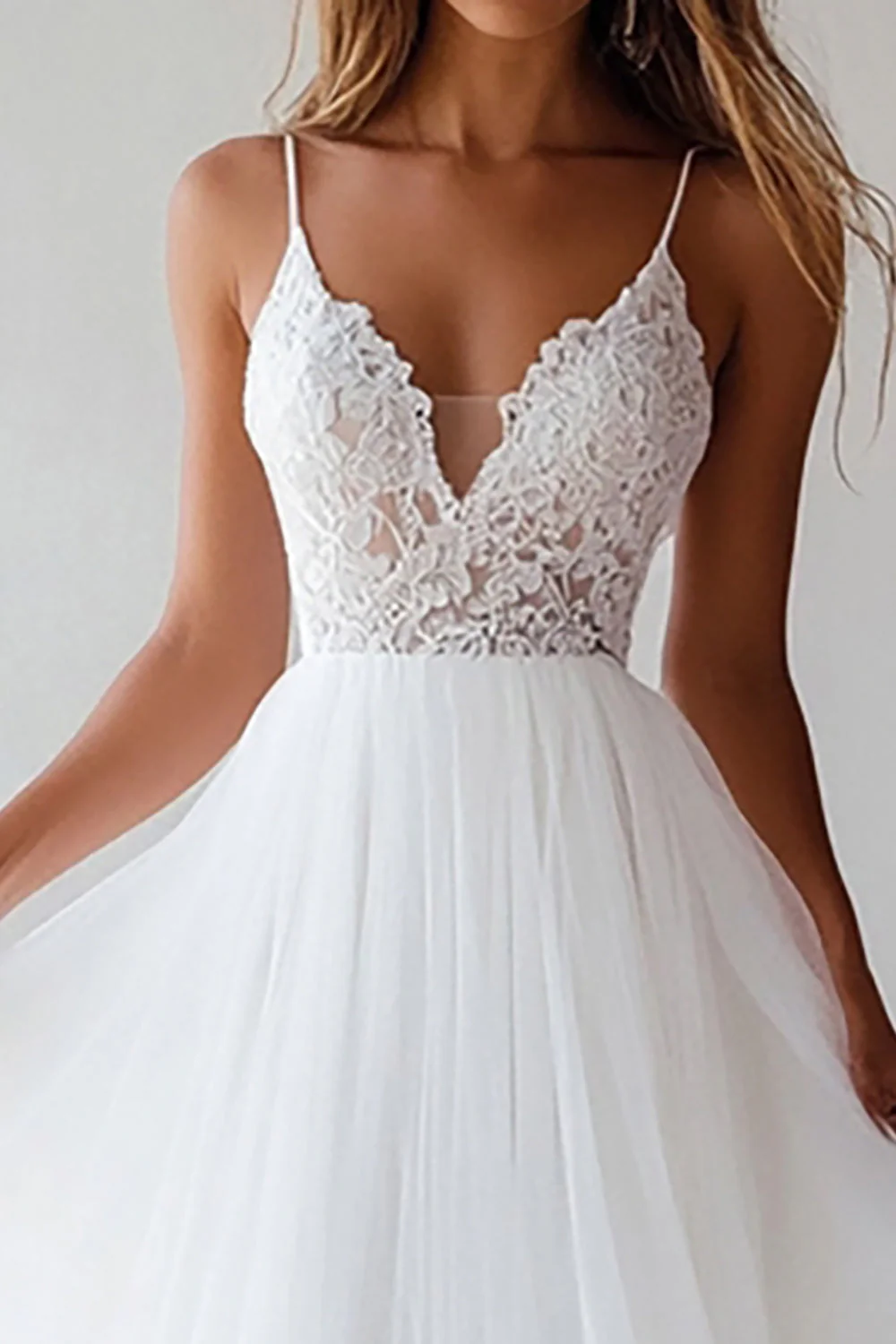 Lace White Tulle A Line Tea Length Graduation Dress - Image 3