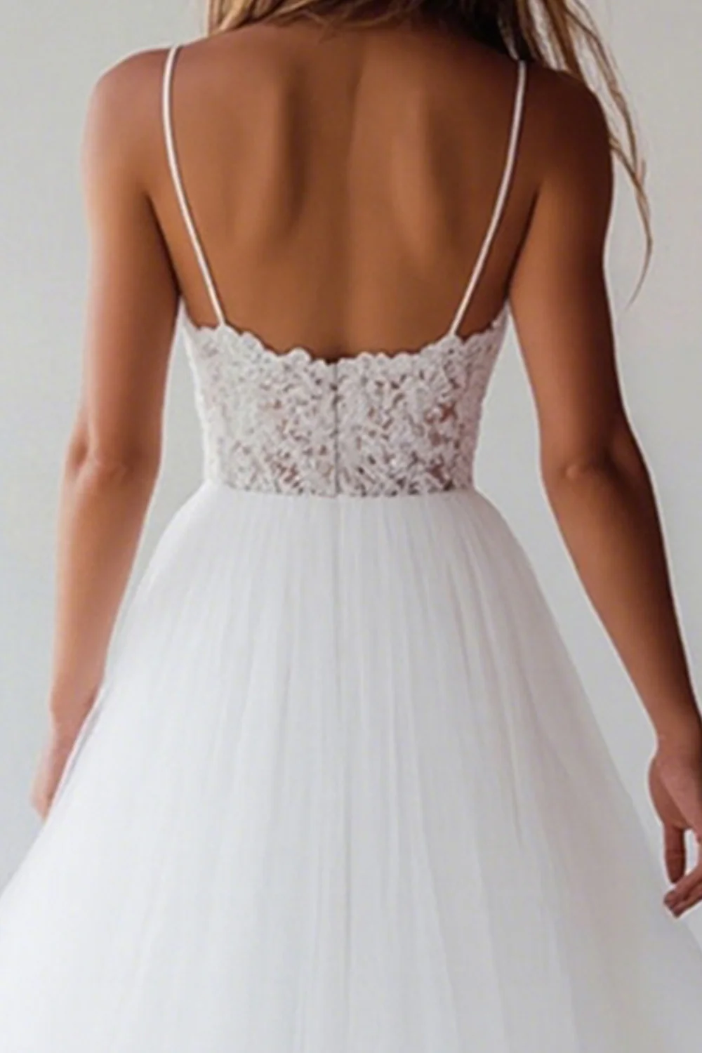 Lace White Tulle A Line Tea Length Graduation Dress - Image 4