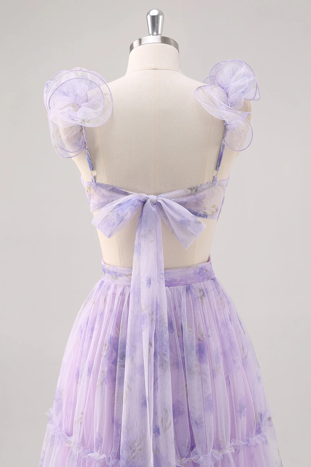 Lavender Flower A Line Cut Out Pleated Long Bridesmaid Dress - Image 5
