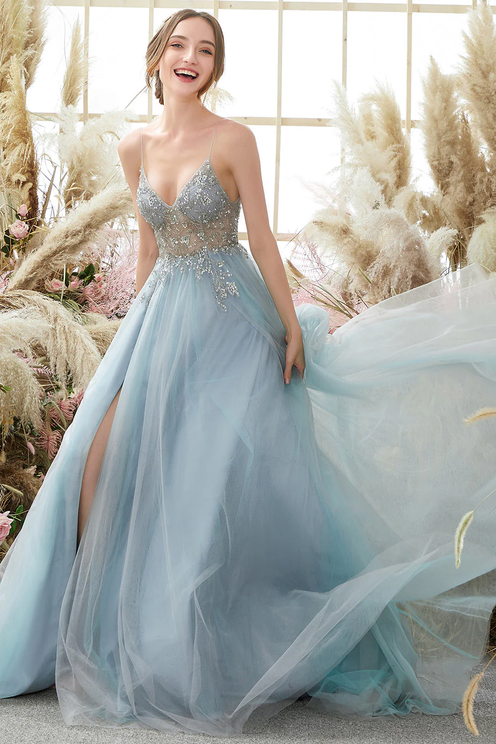 Lavender Tulle A-line Prom Dress with Beading - Image 11