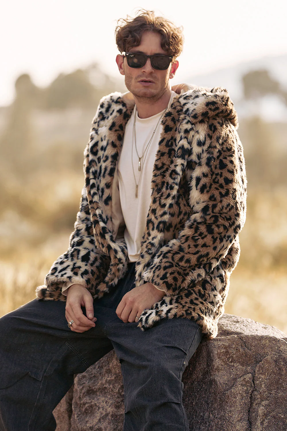 Leopard Mid-Length Faux Fur Winter Men's Coat - Image 3