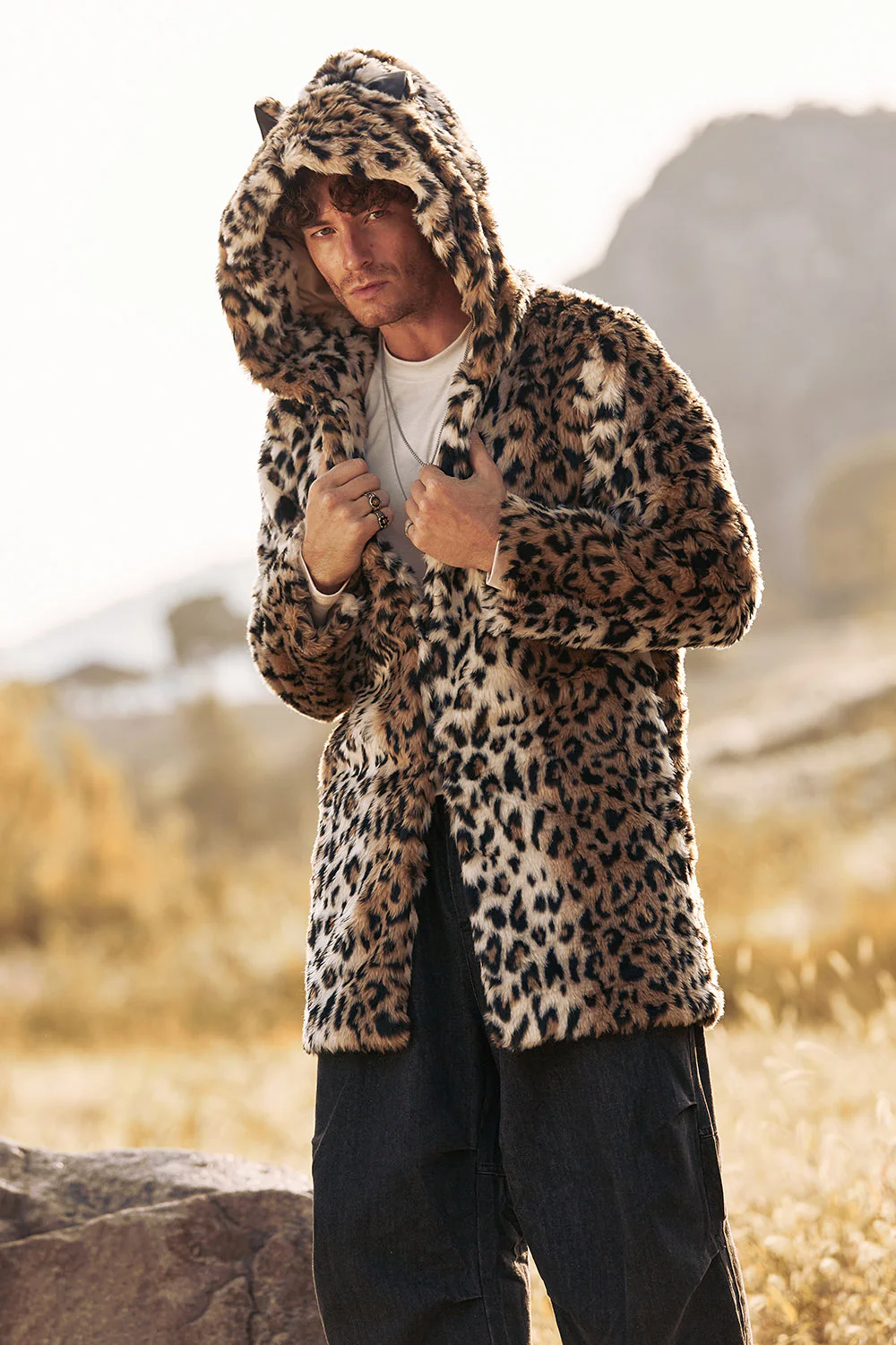 Leopard Mid-Length Faux Fur Winter Men's Coat - Image 4