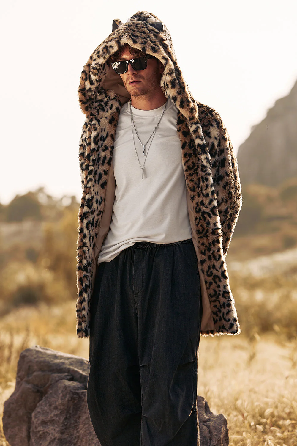 Leopard Mid-Length Faux Fur Winter Men's Coat - Image 5