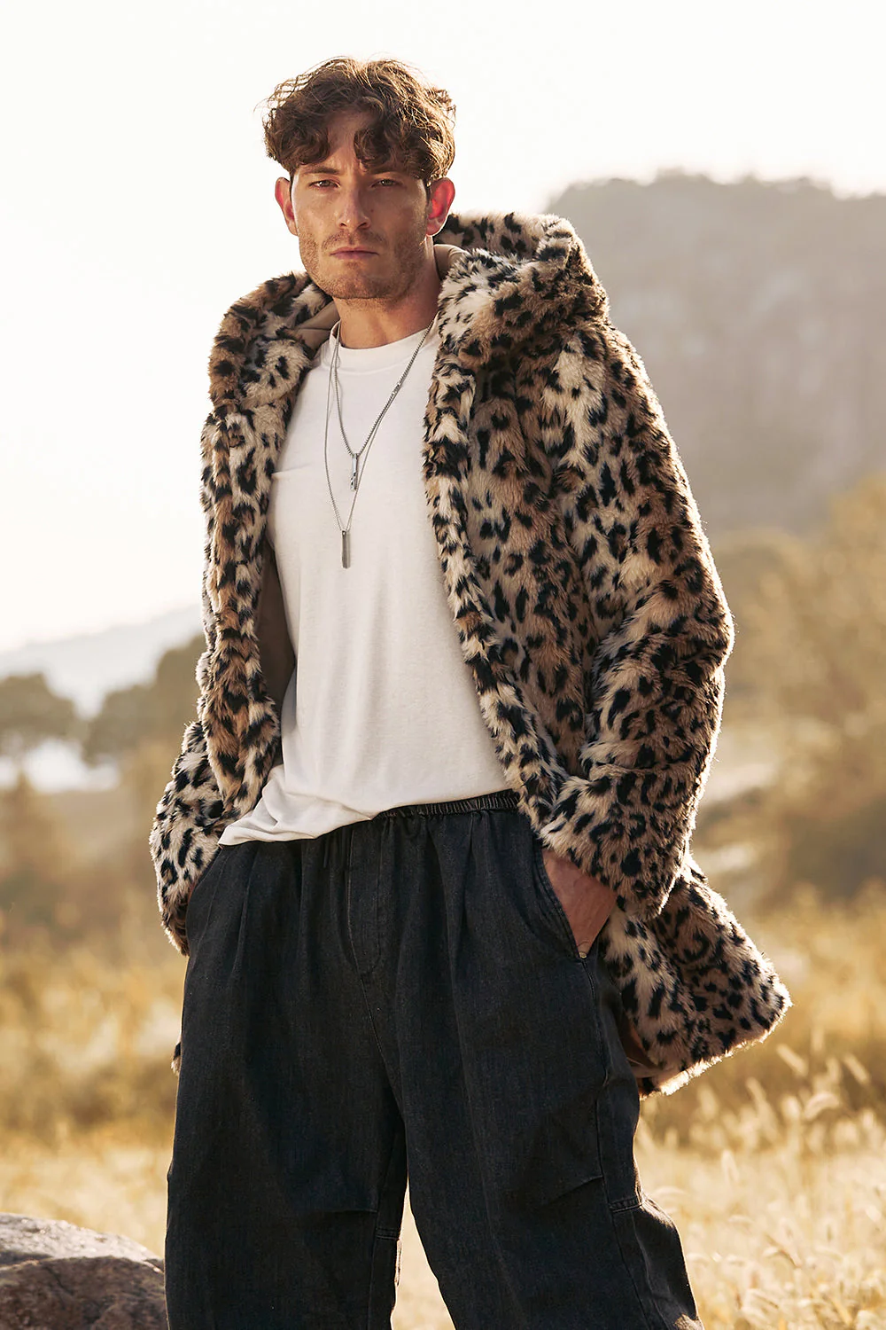 Leopard Mid-Length Faux Fur Winter Men's Coat - Image 6