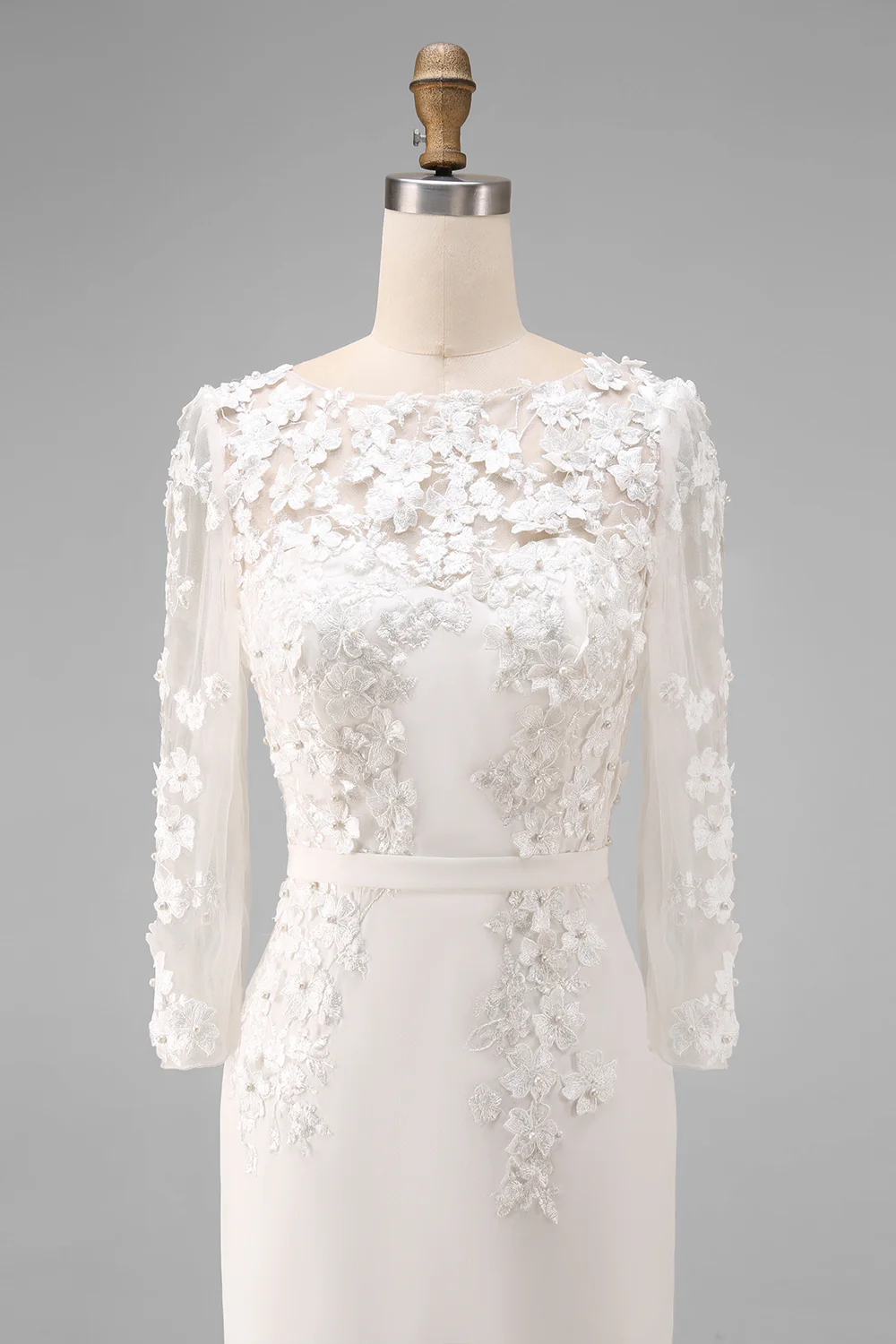 Light Blue Bateau Neck Bodycon Appliqued Midi Mother of the Bride Dress with 3/4 Sleeves - Image 26