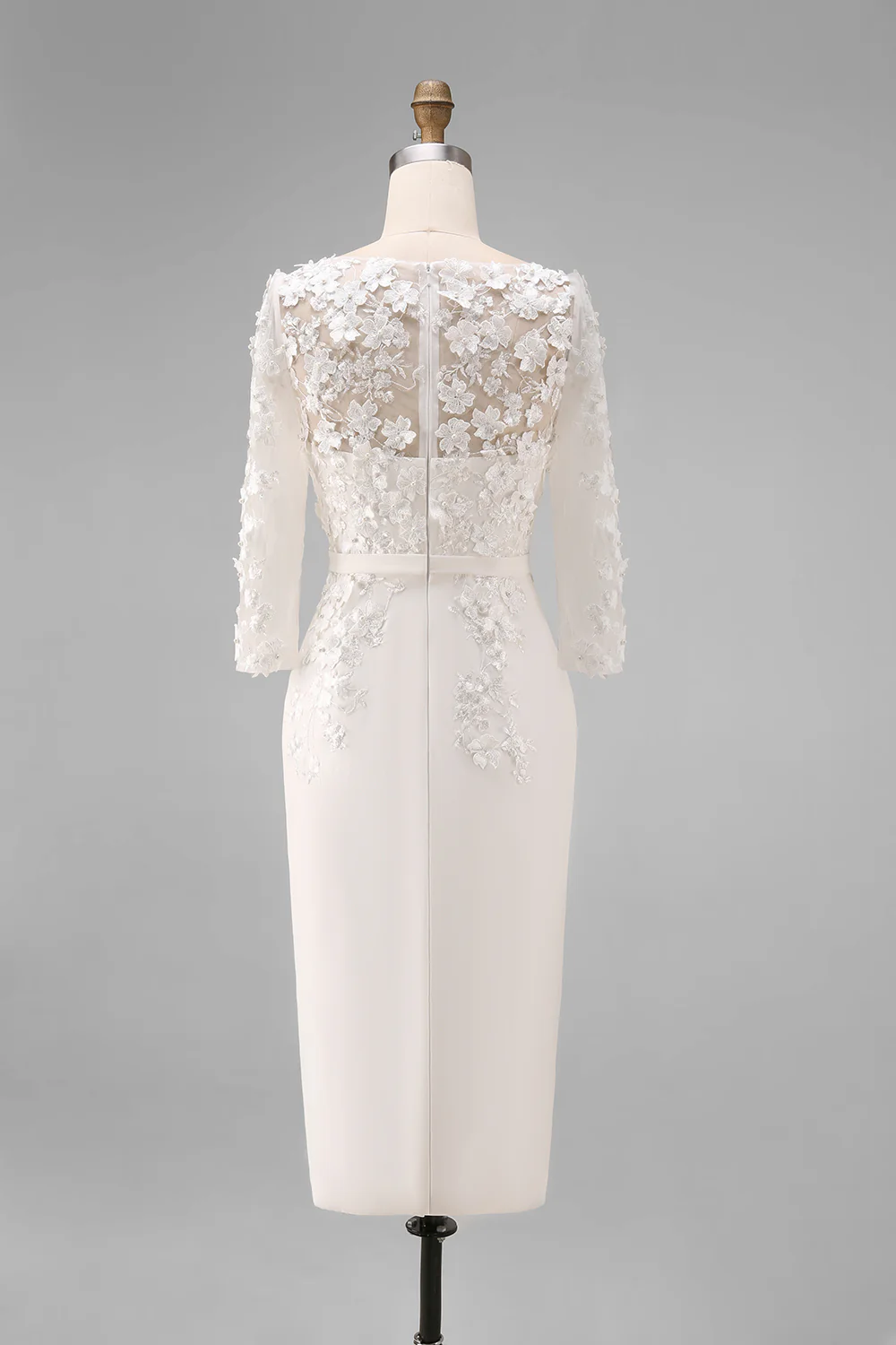 Light Blue Bateau Neck Bodycon Appliqued Midi Mother of the Bride Dress with 3/4 Sleeves - Image 29