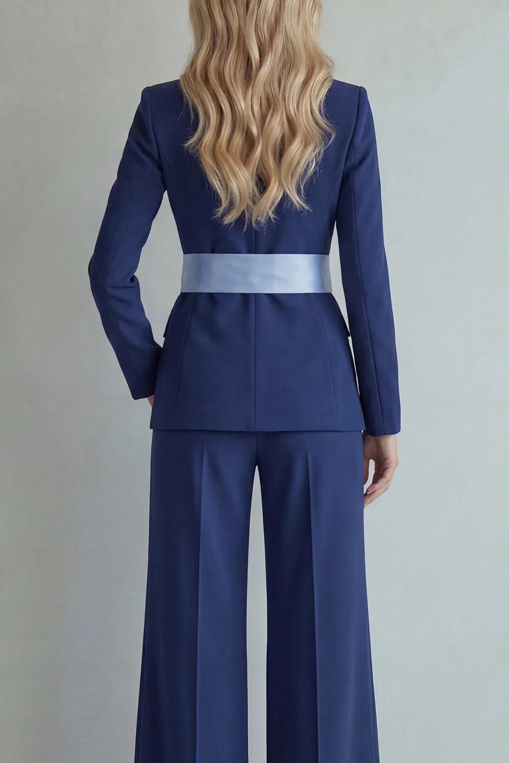 Light Blue Peak Lapel Single Breasted 2 Piece Wide Leg Work Suits - Image 12