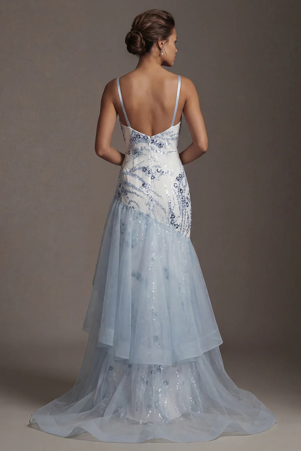 Light Blue Sequin Mermaid Ruffled Mother Of the Bride Dress - Image 2