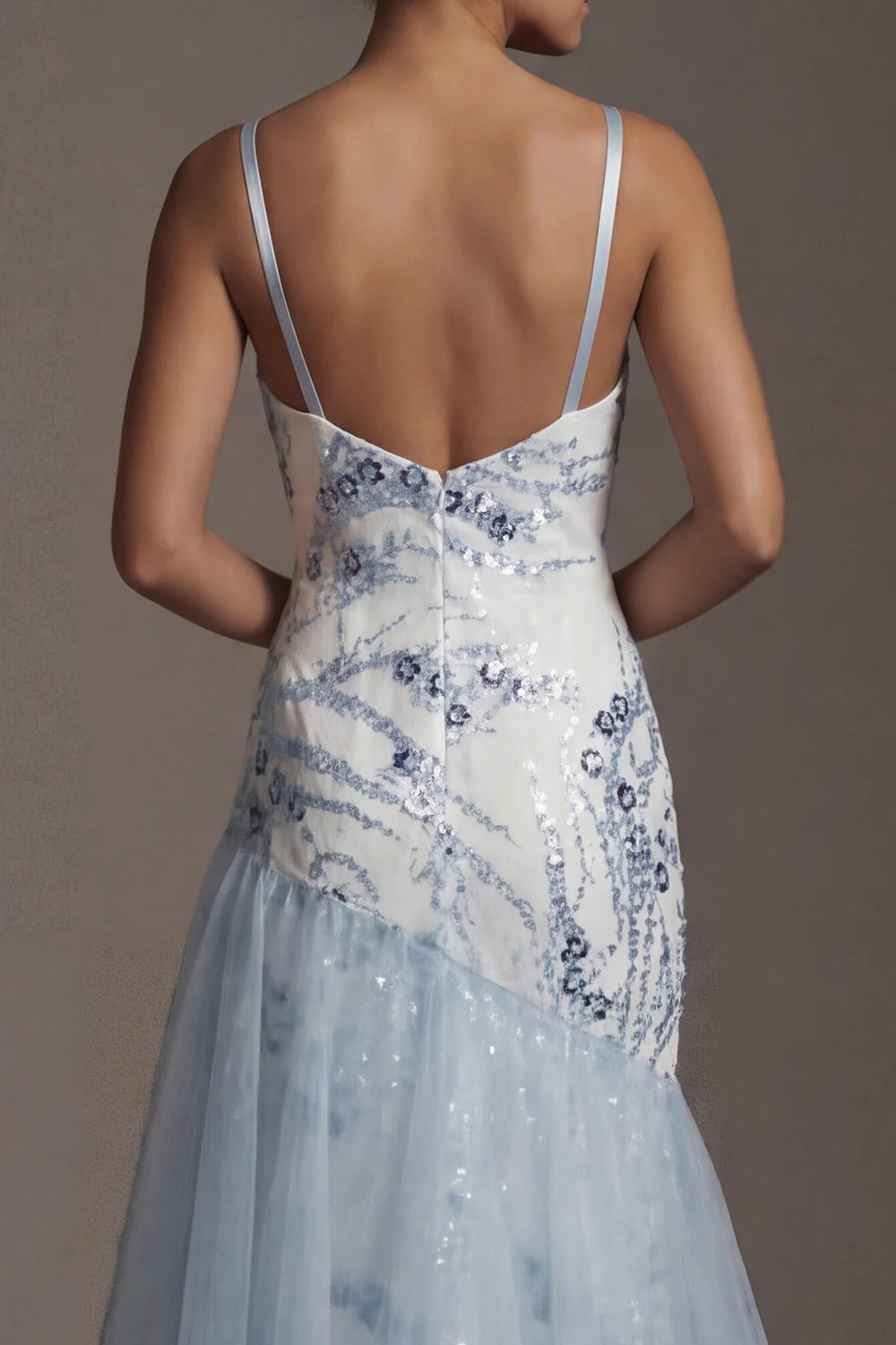 Light Blue Sequin Mermaid Ruffled Mother Of the Bride Dress - Image 5
