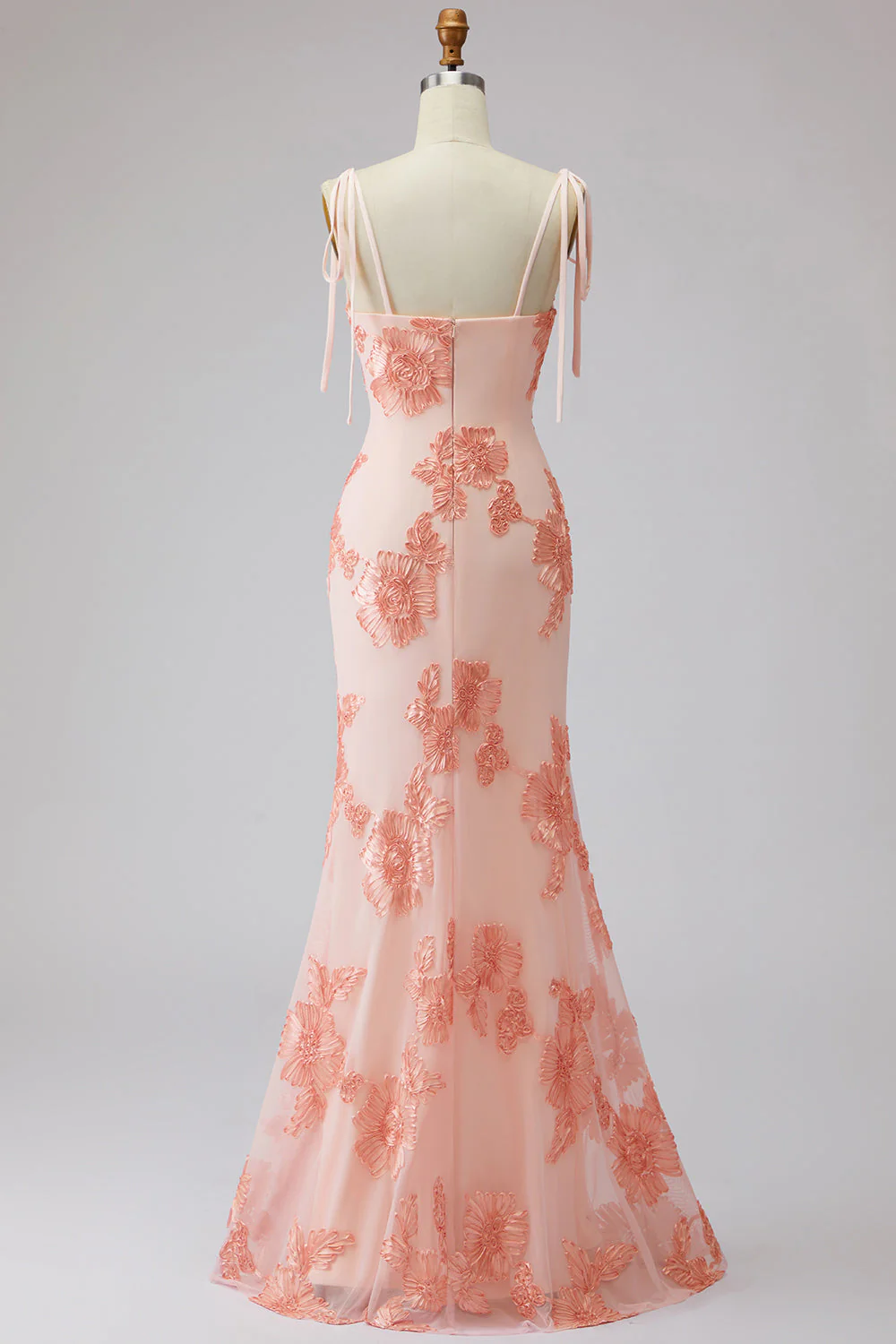 Light Blue Spaghetti Straps Mermaid Maxi Dress with Floral Embroidery - Image 10
