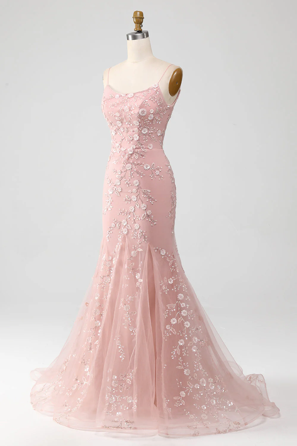 Light Blue Sparkly Beaded Mermaid Long Prom Dress - Image 10