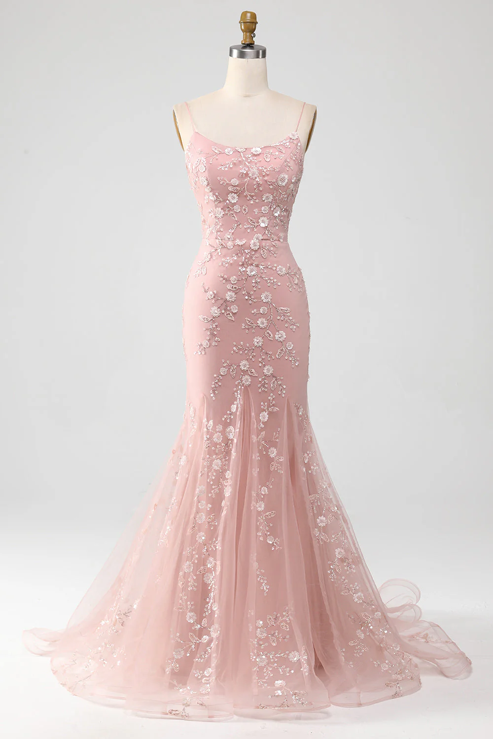 Light Blue Sparkly Beaded Mermaid Long Prom Dress - Image 8