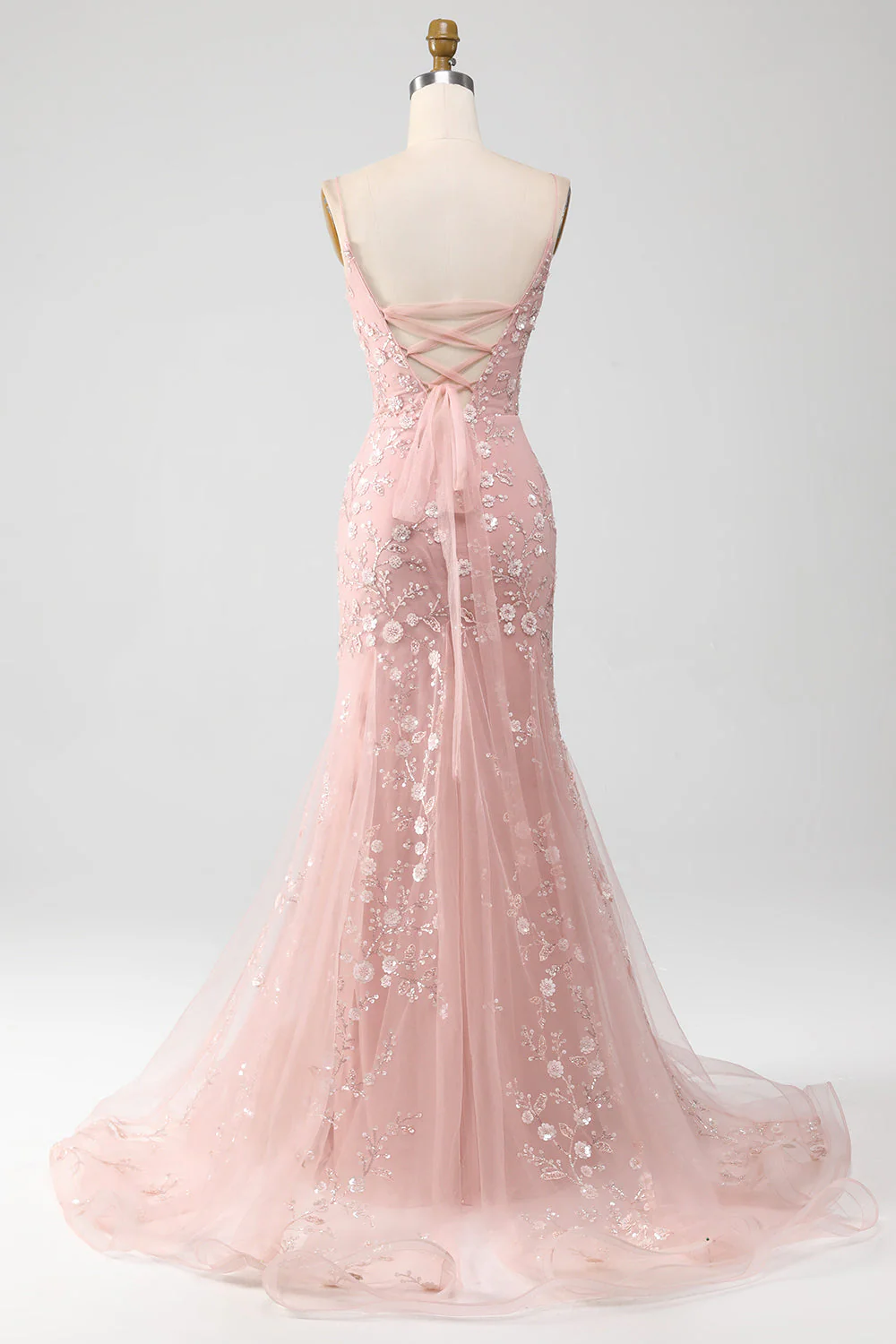 Light Blue Sparkly Beaded Mermaid Long Prom Dress - Image 9