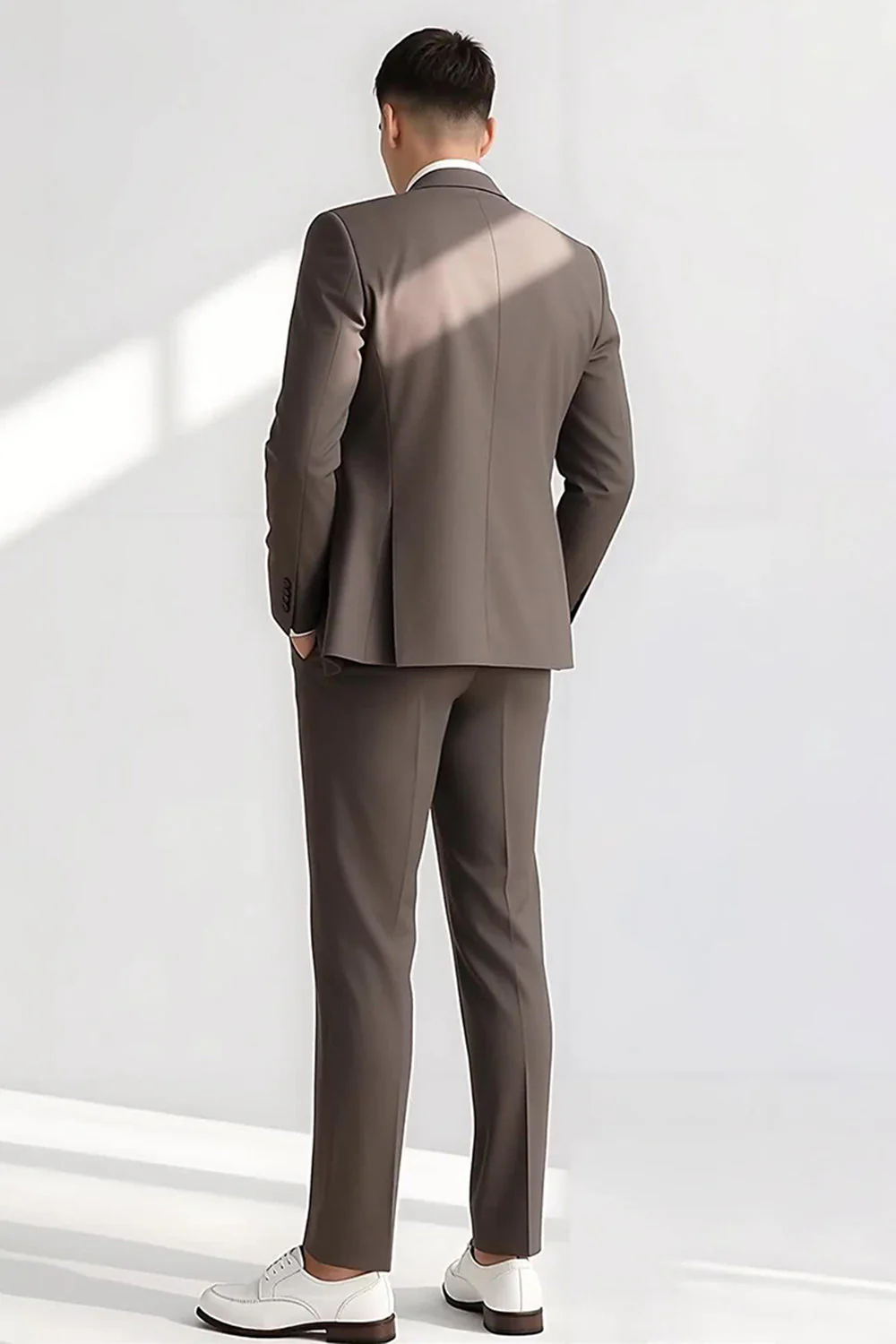 Light Coffee Peak Lapel 2 Piece Men's Suits - Image 3