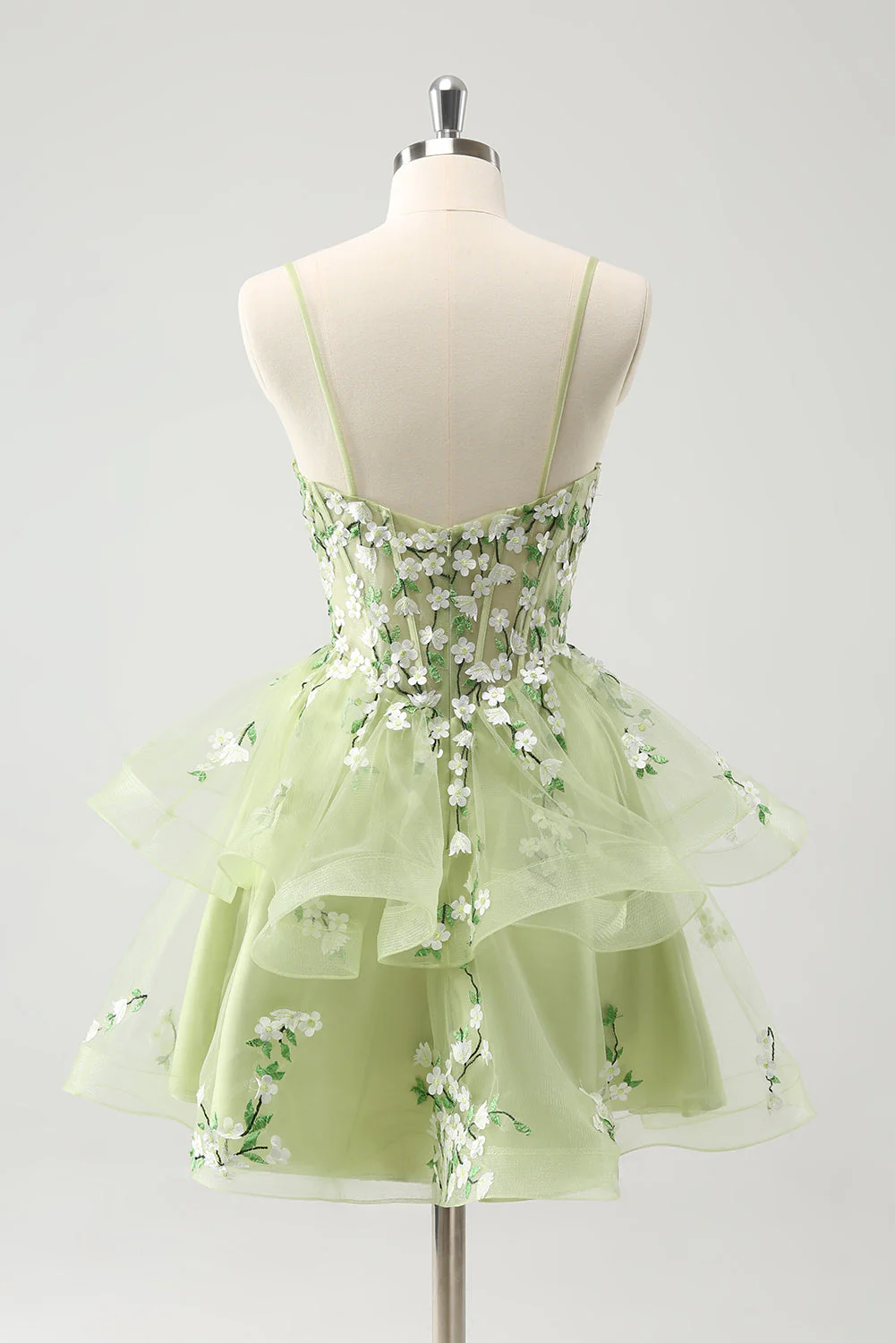Light Green A Line Applique Short Graduation Dress with Ruffles - Image 2