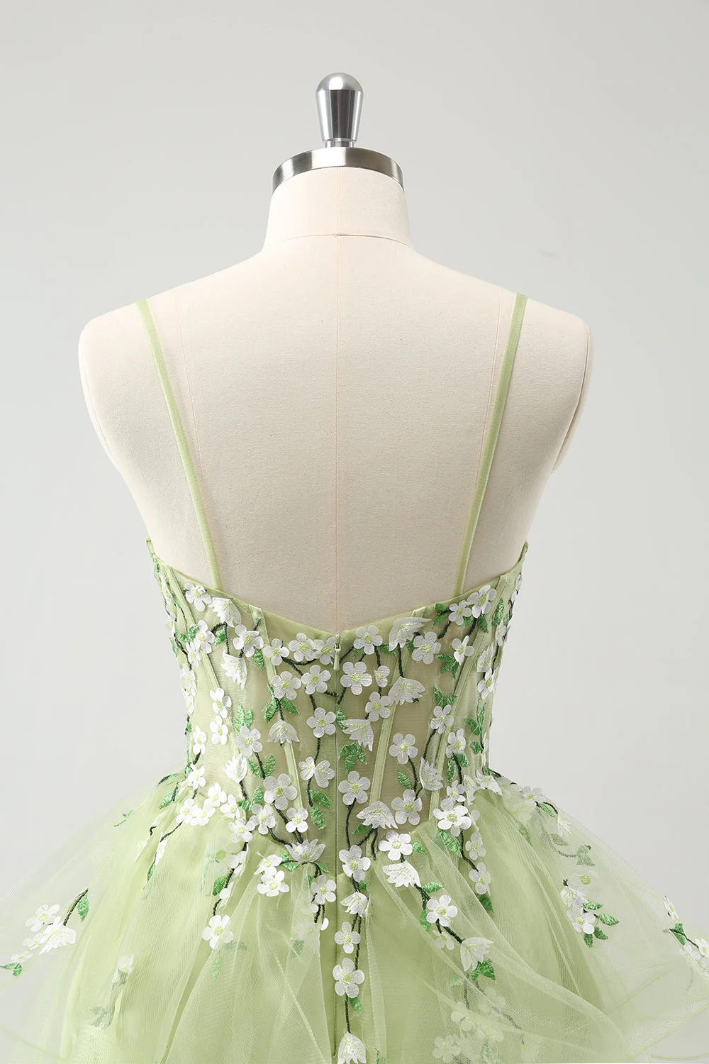 Light Green A Line Applique Short Graduation Dress with Ruffles - Image 5