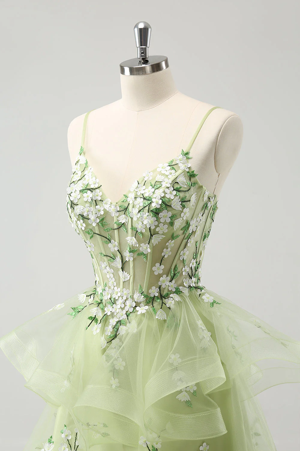 Light Green A Line Applique Short Graduation Dress with Ruffles - Image 6