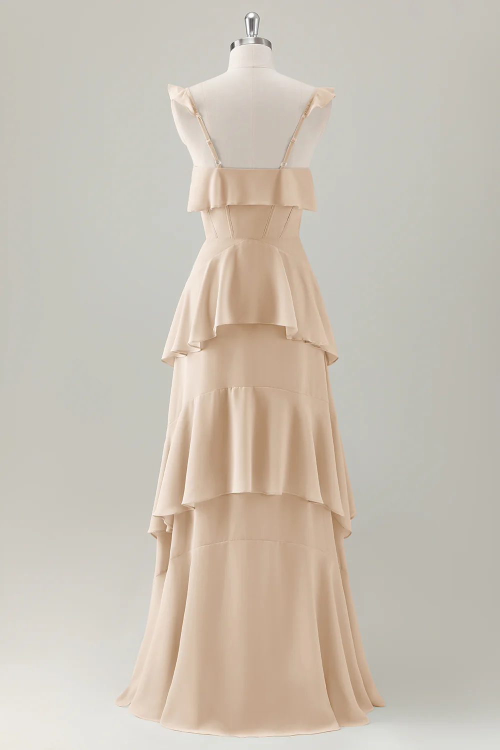 Light Green A Line Ruffle Tiered Chiffon Corset Long Bridesmaid Dress - Image 12