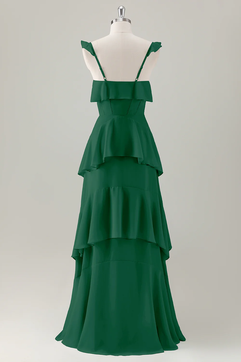 Light Green A Line Ruffle Tiered Chiffon Corset Long Bridesmaid Dress - Image 14