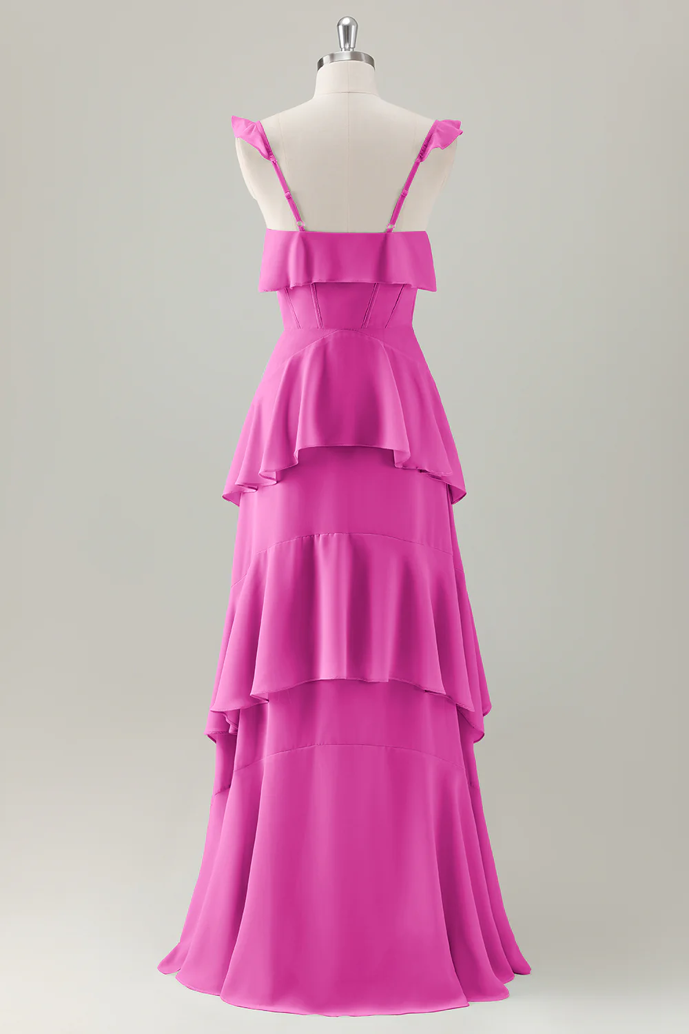 Light Green A Line Ruffle Tiered Chiffon Corset Long Bridesmaid Dress - Image 20
