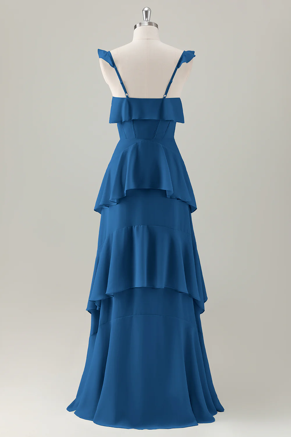 Light Green A Line Ruffle Tiered Chiffon Corset Long Bridesmaid Dress - Image 22