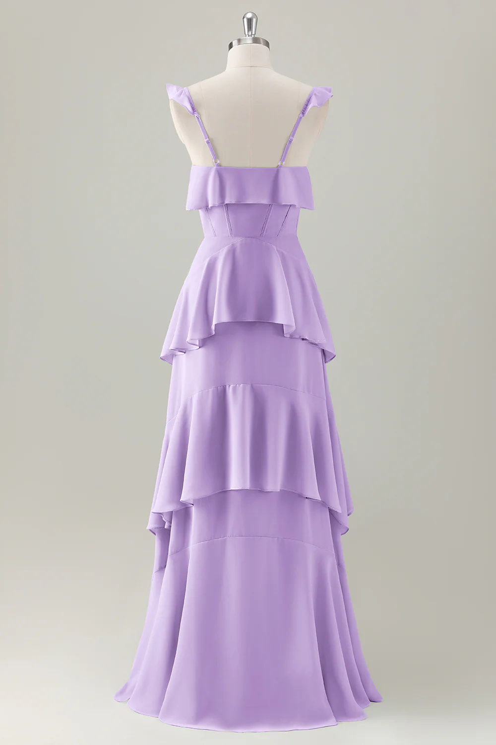 Light Green A Line Ruffle Tiered Chiffon Corset Long Bridesmaid Dress - Image 24