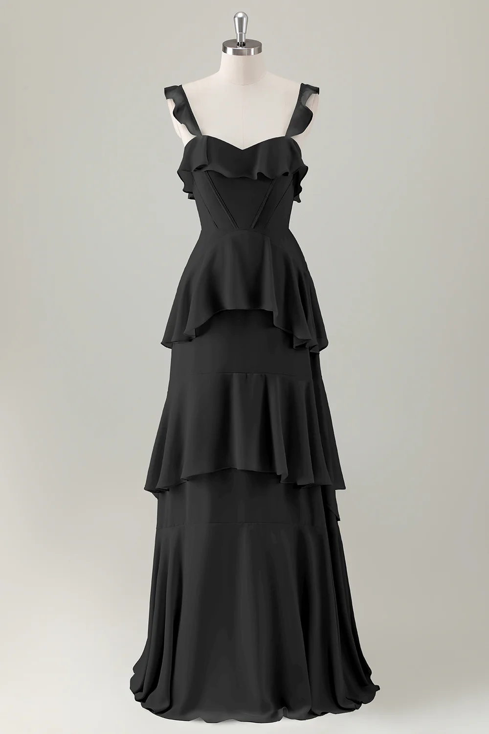 Light Green A Line Ruffle Tiered Chiffon Corset Long Bridesmaid Dress - Image 7