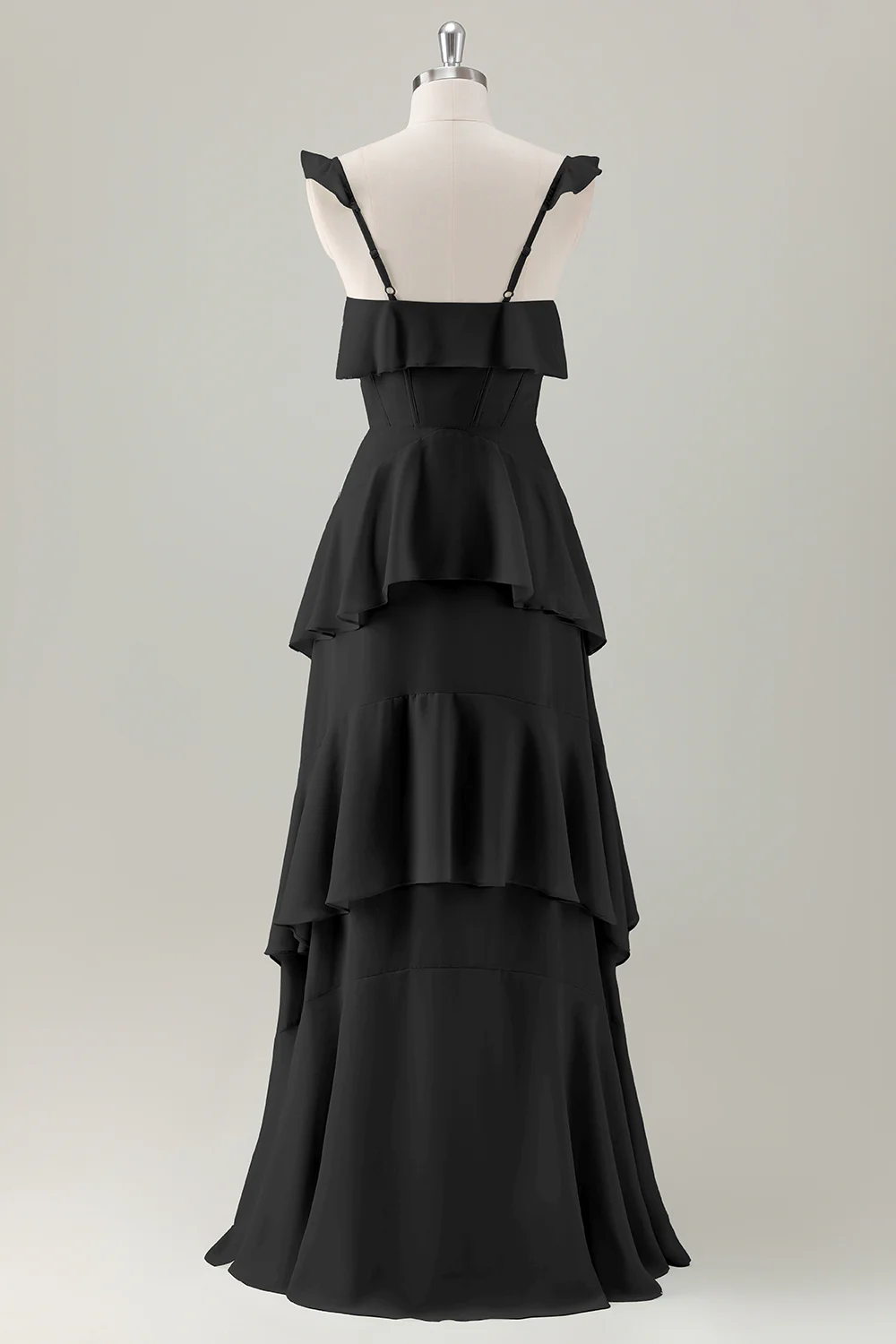 Light Green A Line Ruffle Tiered Chiffon Corset Long Bridesmaid Dress - Image 8