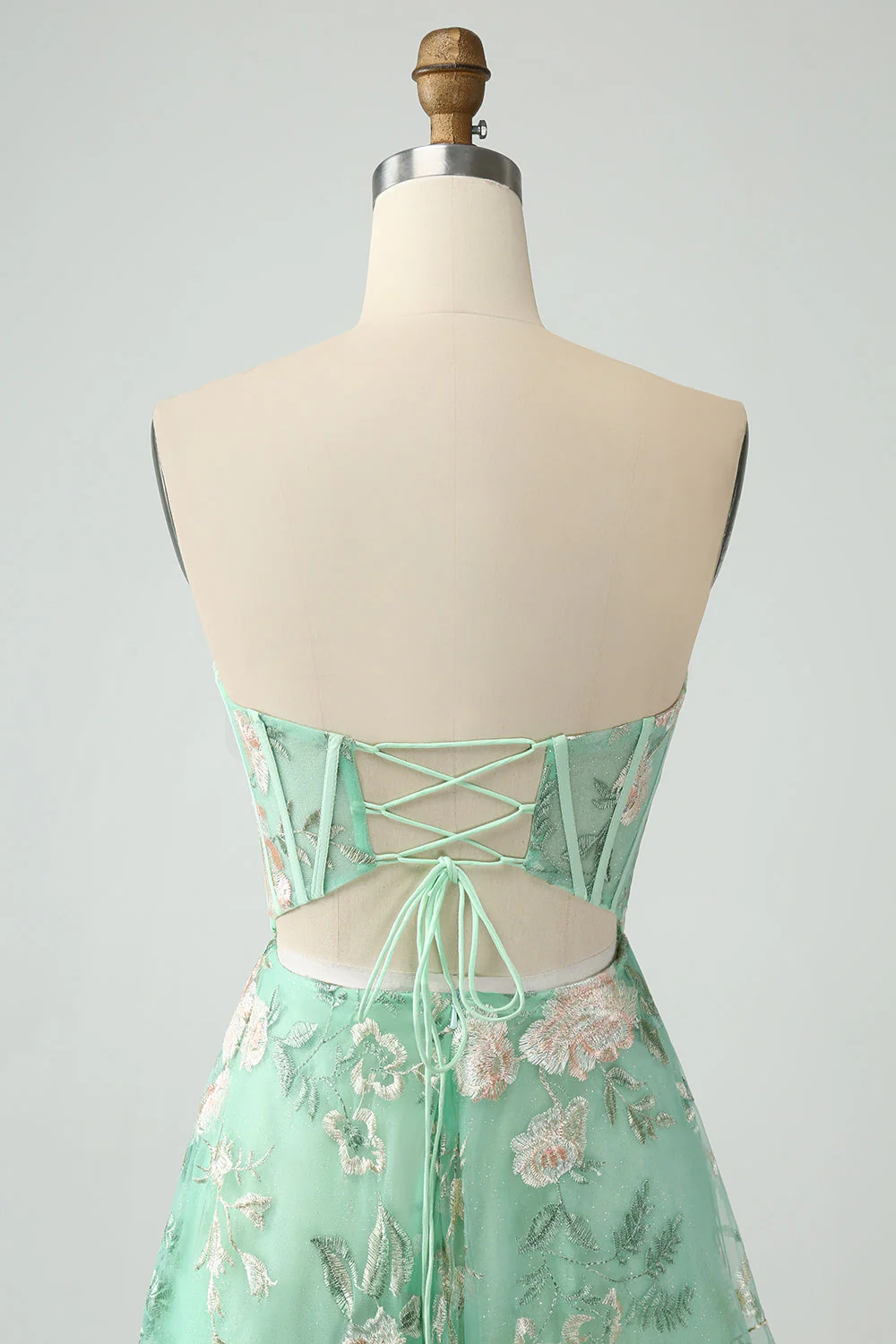 Light Green A-Line Strapless Corset Prom Dress with Embroider - Image 13