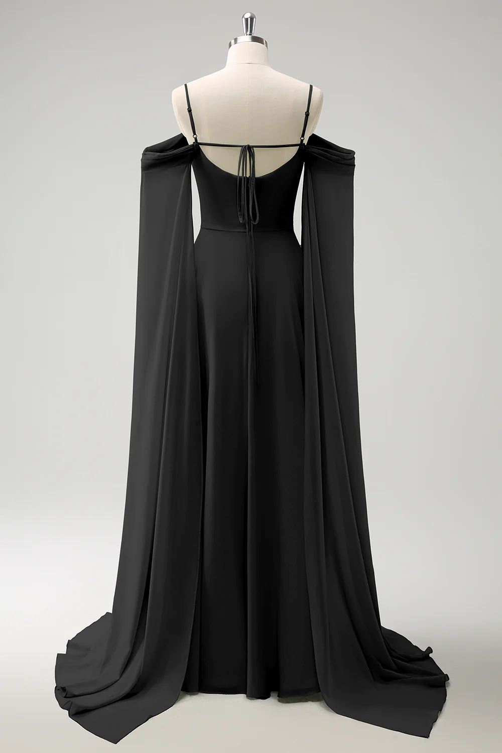 Light Green Cold Shoulder Detachable Sleeves A-Line Chiffon Long Bridesmaid Dress - Image 12