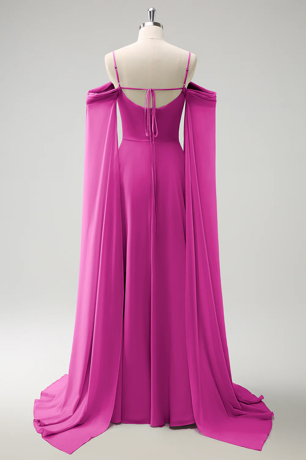 Light Green Cold Shoulder Detachable Sleeves A-Line Chiffon Long Bridesmaid Dress - Image 24