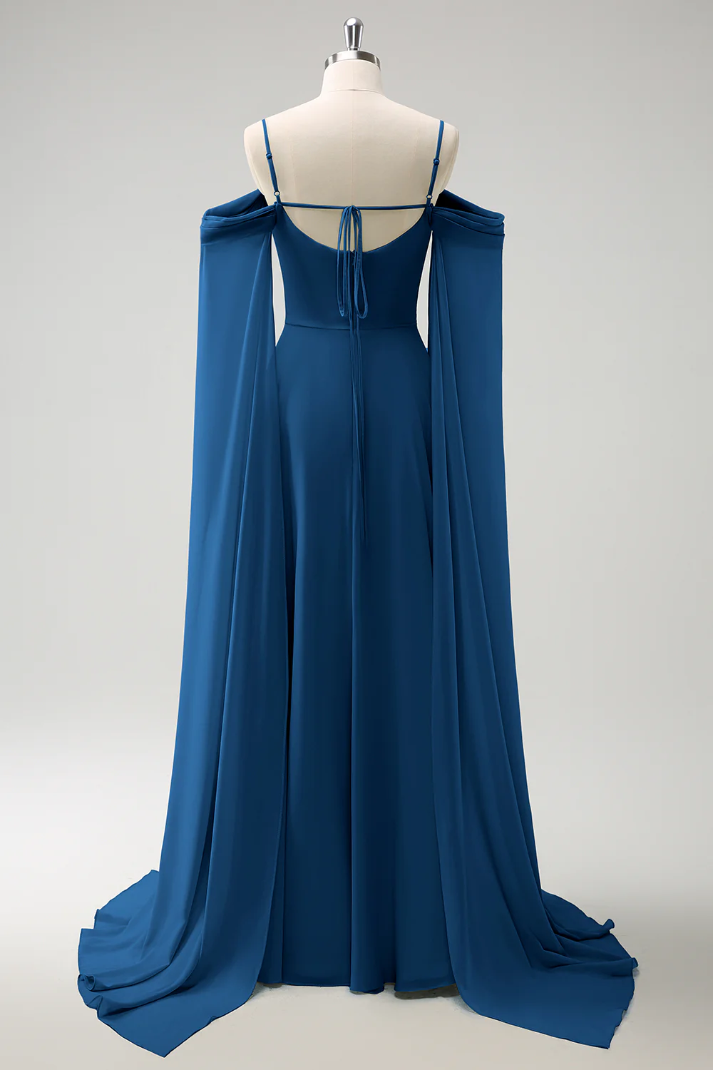 Light Green Cold Shoulder Detachable Sleeves A-Line Chiffon Long Bridesmaid Dress - Image 26